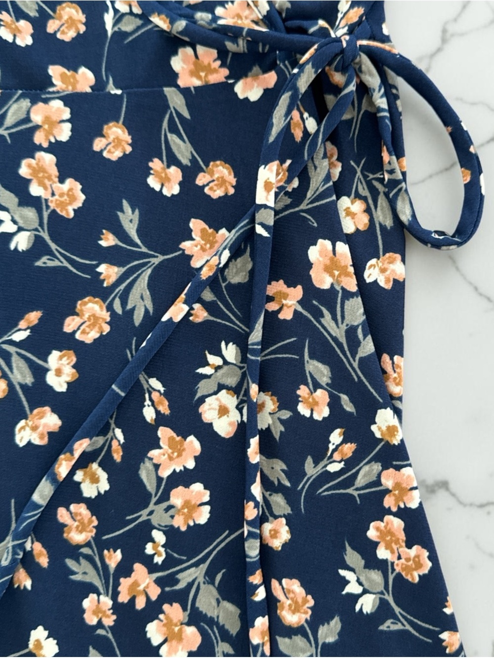 Kaileigh Kaela Faux Wrap Knit Dress - Navy & Peach Floral - Picture 4 of 9